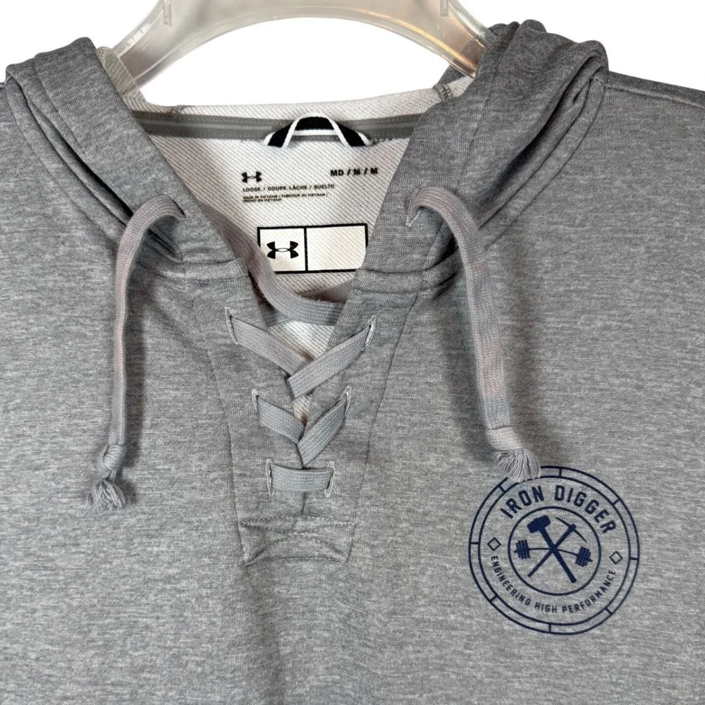 Under Armour Womens Iron Digger Lace Up Hoodie Grey Loose Fit Cropped Medium